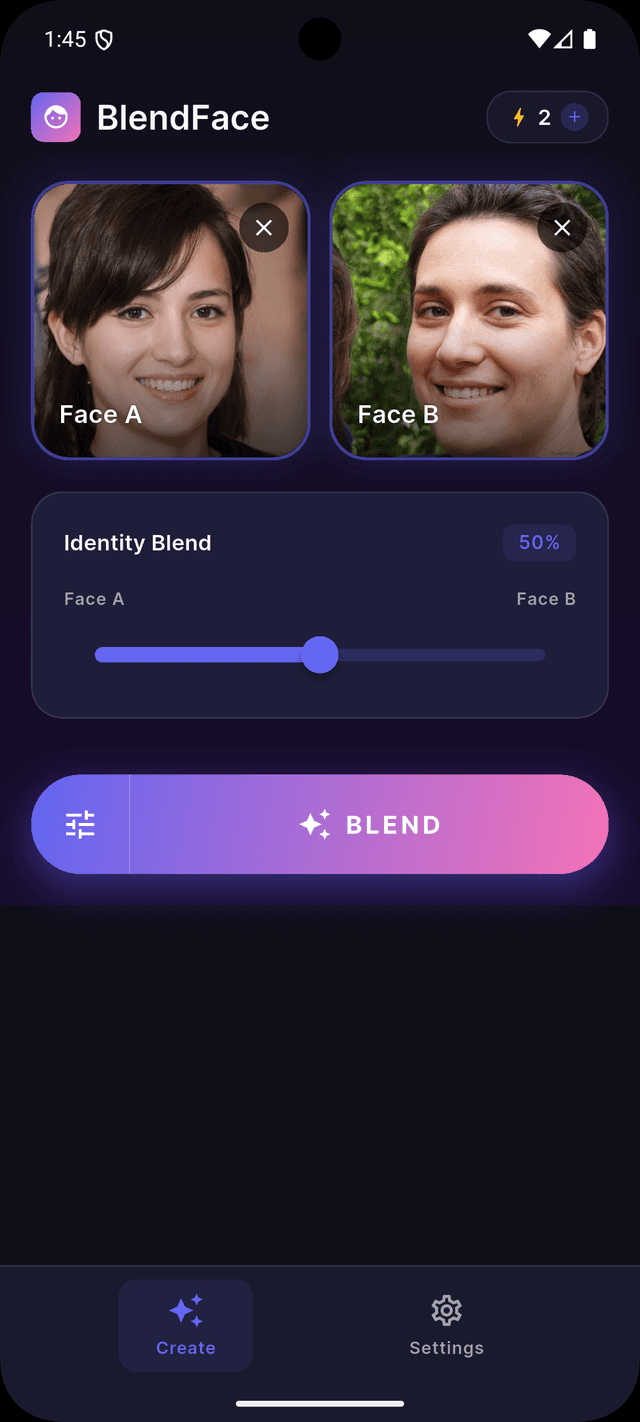 BlendFace - Upload two face photos to blend
